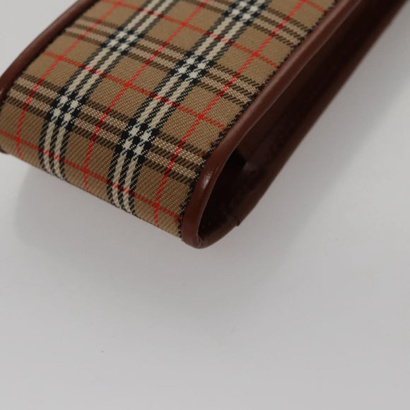 BURBERRY Nova Check Mini Pouch Canvas Leather Beige Brown Gold Auth 105793
