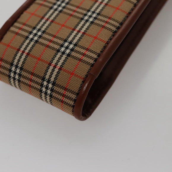 BURBERRY Nova Check Mini Pouch Canvas Leather Beige Brown Gold Auth 105793