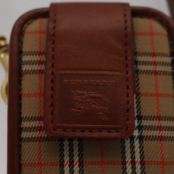 BURBERRY Nova Check Mini Pouch Canvas Leather Beige Brown Gold Auth 105793