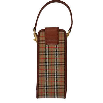 BURBERRY Nova Check Mini Pouch Canvas Leather Beige Brown Gold Auth 105793 - 0