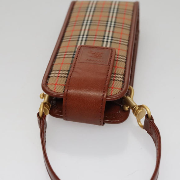 BURBERRY Nova Check Mini Pouch Canvas Leather Beige Brown Gold Auth 105793