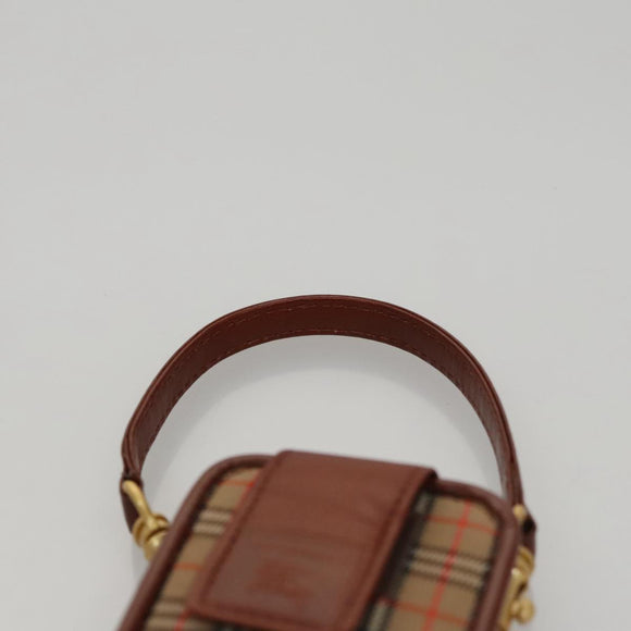 BURBERRY Nova Check Mini Pouch Canvas Leather Beige Brown Gold Auth 105793