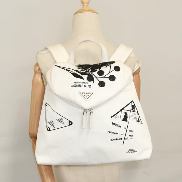 PRADA Backpack Nylon White Silver Auth 105813SAV