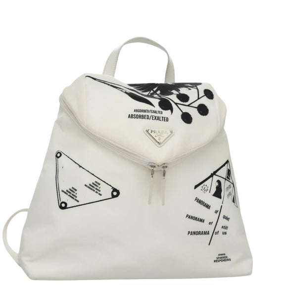 PRADA Backpack Nylon White Silver Auth 105813SAV