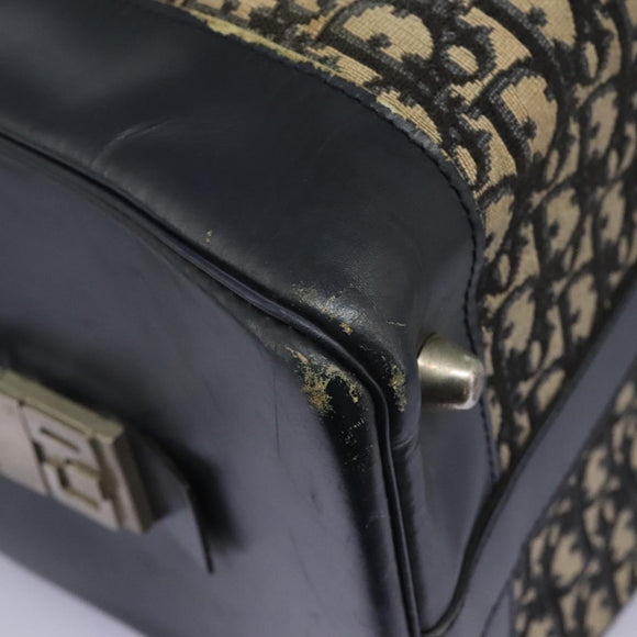 Christian Dior Trotter Canvas Boston Bag Navy Silver Auth 105821