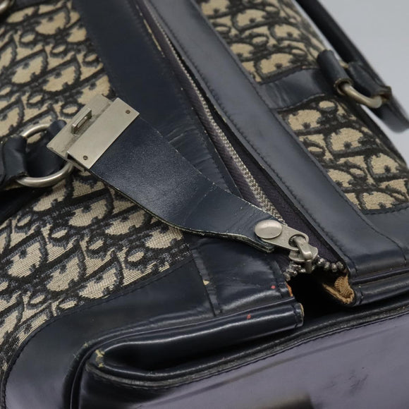 Christian Dior Trotter Canvas Boston Bag Navy Silver Auth 105821
