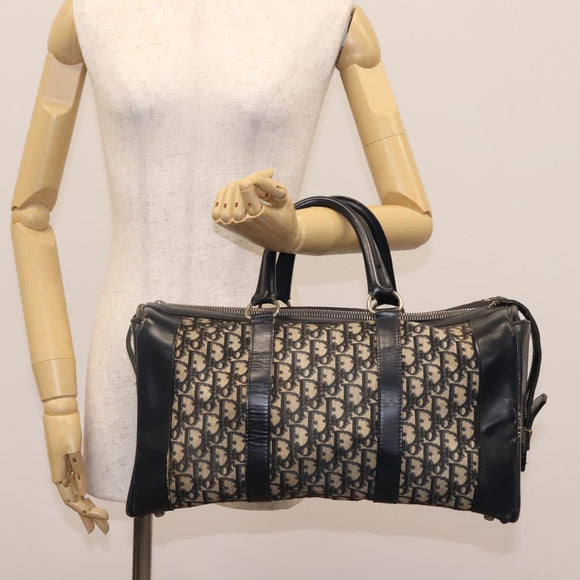 Christian Dior Trotter Canvas Boston Bag Navy Silver Auth 105821