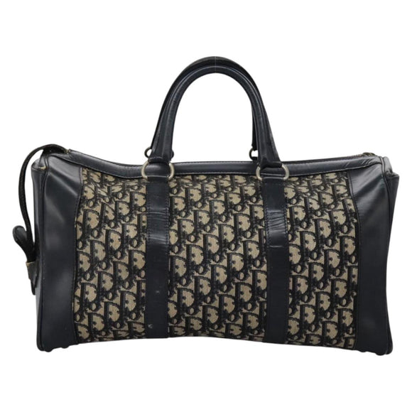 Christian Dior Trotter Canvas Boston Bag Navy Silver Auth 105821