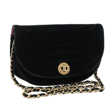 CHANEL Chain Shoulder Bag Suede Black CC Auth 105831