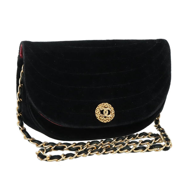 CHANEL Chain Shoulder Bag Suede Black CC Auth 105831