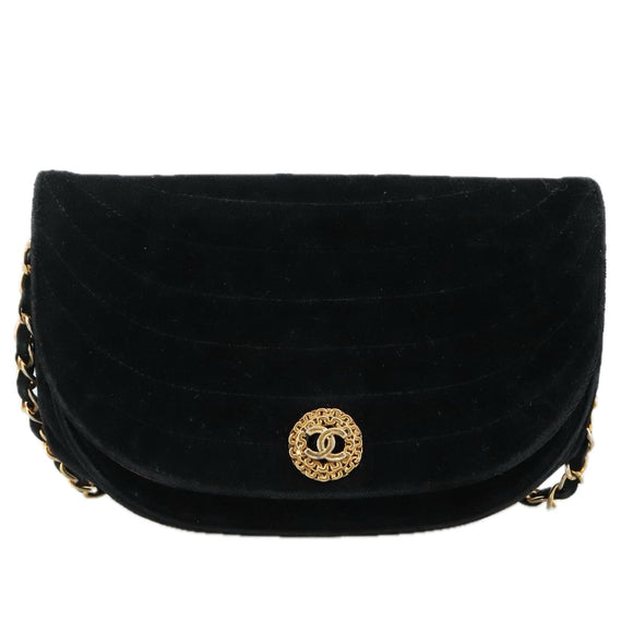 CHANEL Chain Shoulder Bag Suede Black CC Auth 105831