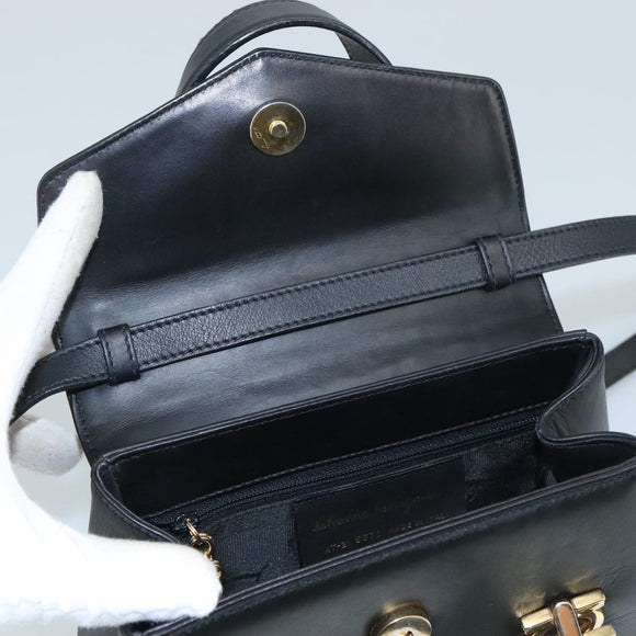 Salvatore Ferragamo Gancini Hand Bag Leather 2way Black Auth 105843