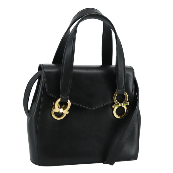 Salvatore Ferragamo Gancini Hand Bag Leather 2way Black Auth 105843