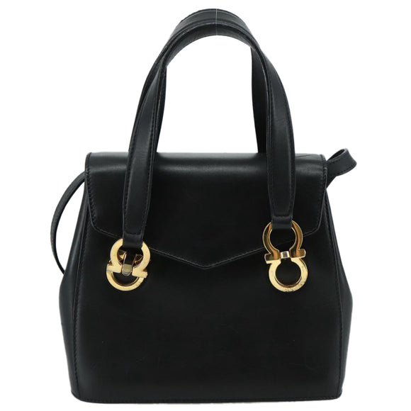 Salvatore Ferragamo Gancini Hand Bag Leather 2way Black Auth 105843