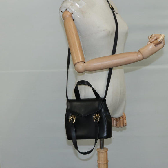 Salvatore Ferragamo Gancini Hand Bag Leather 2way Black Auth 105843