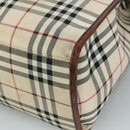 BURBERRY Nova Check Tote Bag Canvas Leather 2way Beige Brown Silver Auth 105869-9