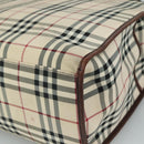 BURBERRY Nova Check Tote Bag Canvas Leather 2way Beige Brown Silver Auth 105869-15