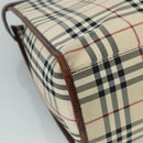 BURBERRY Nova Check Tote Bag Canvas Leather 2way Beige Brown Silver Auth 105869-16