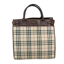BURBERRY Nova Check Tote Bag Canvas Leather 2way Beige Brown Silver Auth 105869-13