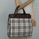 BURBERRY Nova Check Tote Bag Canvas Leather 2way Beige Brown Silver Auth 105869-21