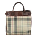 BURBERRY Nova Check Tote Bag Canvas Leather 2way Beige Brown Silver Auth 105869-2