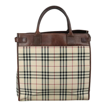BURBERRY Nova Check Tote Bag Canvas Leather 2way Beige Brown Silver Auth 105869 - 0