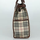 BURBERRY Nova Check Tote Bag Canvas Leather 2way Beige Brown Silver Auth 105869-3