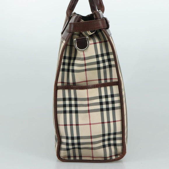 BURBERRY Nova Check Tote Bag Canvas Leather 2way Beige Brown Silver Auth 105869