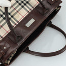 BURBERRY Nova Check Tote Bag Canvas Leather 2way Beige Brown Silver Auth 105869-6