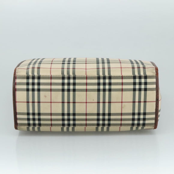 BURBERRY Nova Check Tote Bag Canvas Leather 2way Beige Brown Silver Auth 105869