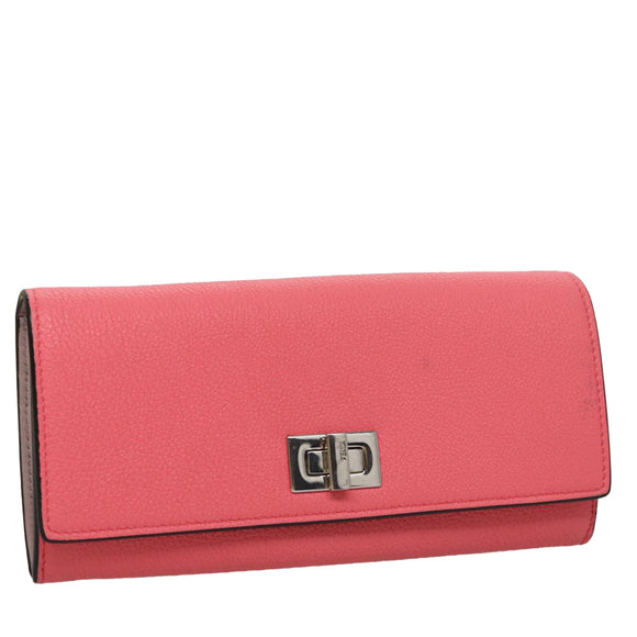 FENDI Peek A Boo Long Wallet Leather Pink 8M0427 Auth 105907V