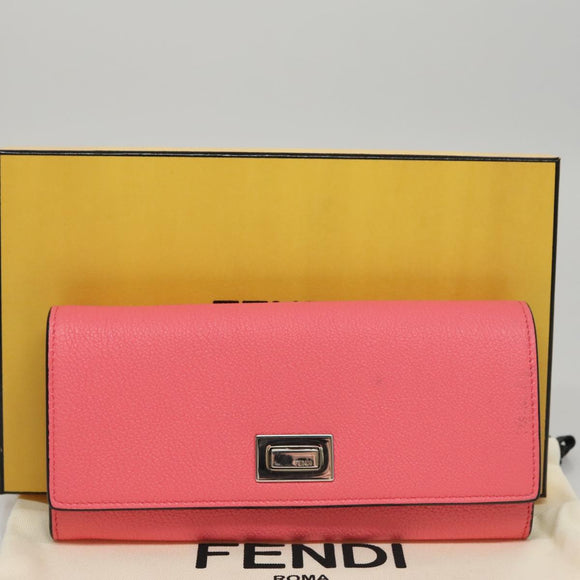 FENDI Peek A Boo Long Wallet Leather Pink 8M0427 Auth 105907V