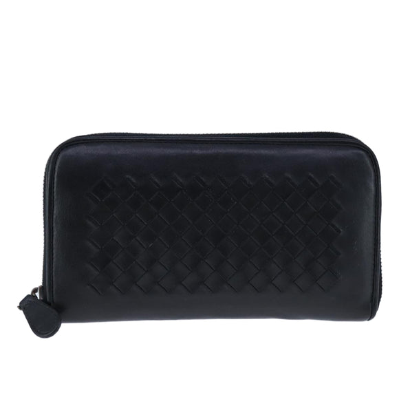 BOTTEGA VENETA INTRECCIATO Long Wallet Leather Black Auth 105910
