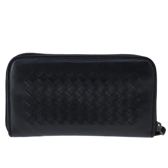 BOTTEGA VENETA INTRECCIATO Long Wallet Leather Black Auth 105910
