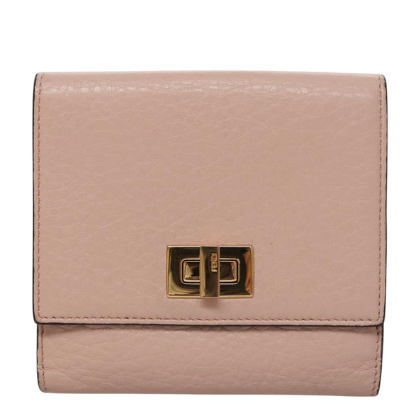 FENDI Peek A Boo Wallet Leather Pink Auth 105912V