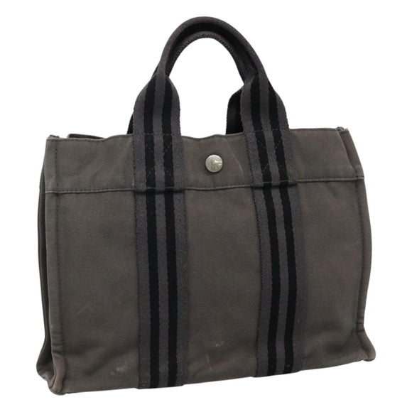 HERMES Fourre Tout PM Tote Bag Canvas Gray Auth 105922