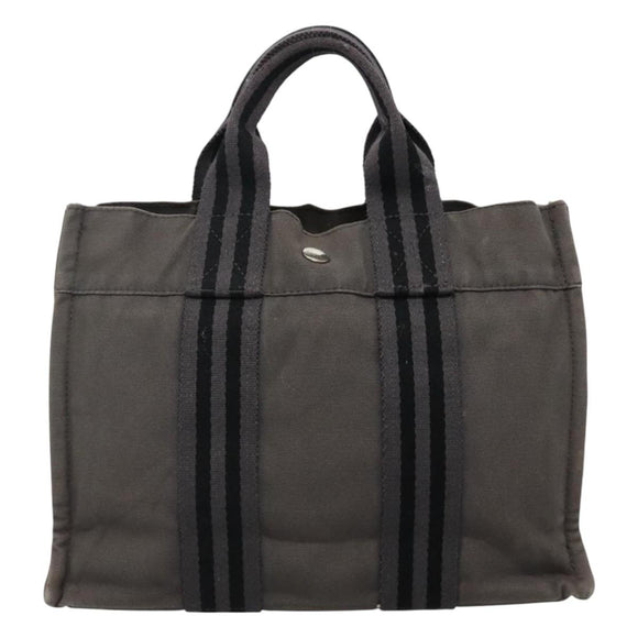 HERMES Fourre Tout PM Tote Bag Canvas Gray Auth 105922