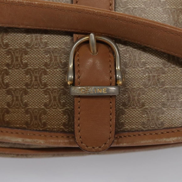 CELINE Macadam Canvas Shoulder Bag Beige Auth 105935