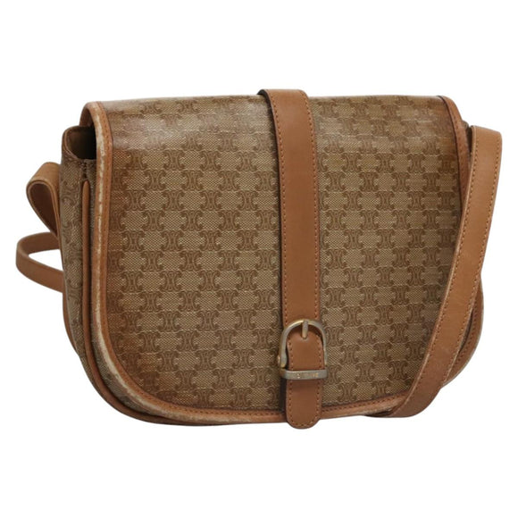 CELINE Macadam Canvas Shoulder Bag Beige Auth 105935