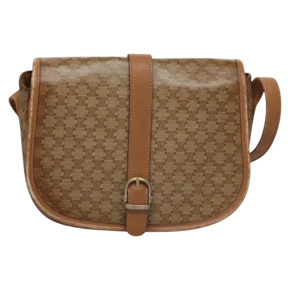 CELINE Macadam Canvas Shoulder Bag Beige Auth 105935