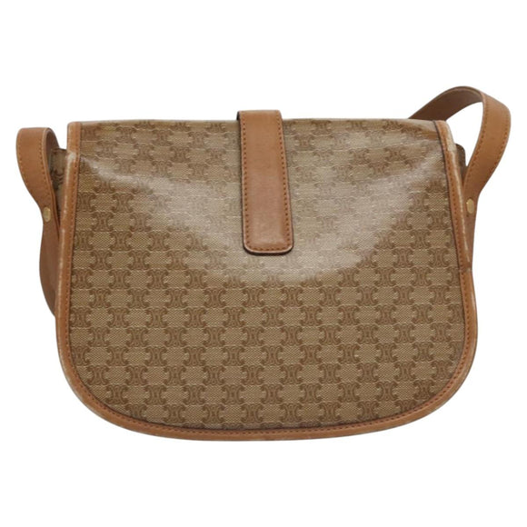 CELINE Macadam Canvas Shoulder Bag Beige Auth 105935