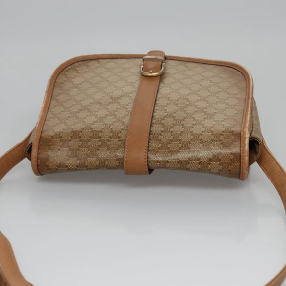 CELINE Macadam Canvas Shoulder Bag Beige Auth 105935