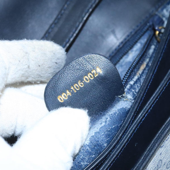 GUCCI Micro GG Supreme Shoulder Bag PVC Navy Gold Auth 106029