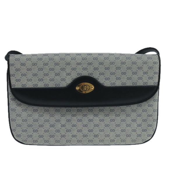 GUCCI Micro GG Supreme Shoulder Bag PVC Navy Gold Auth 106029