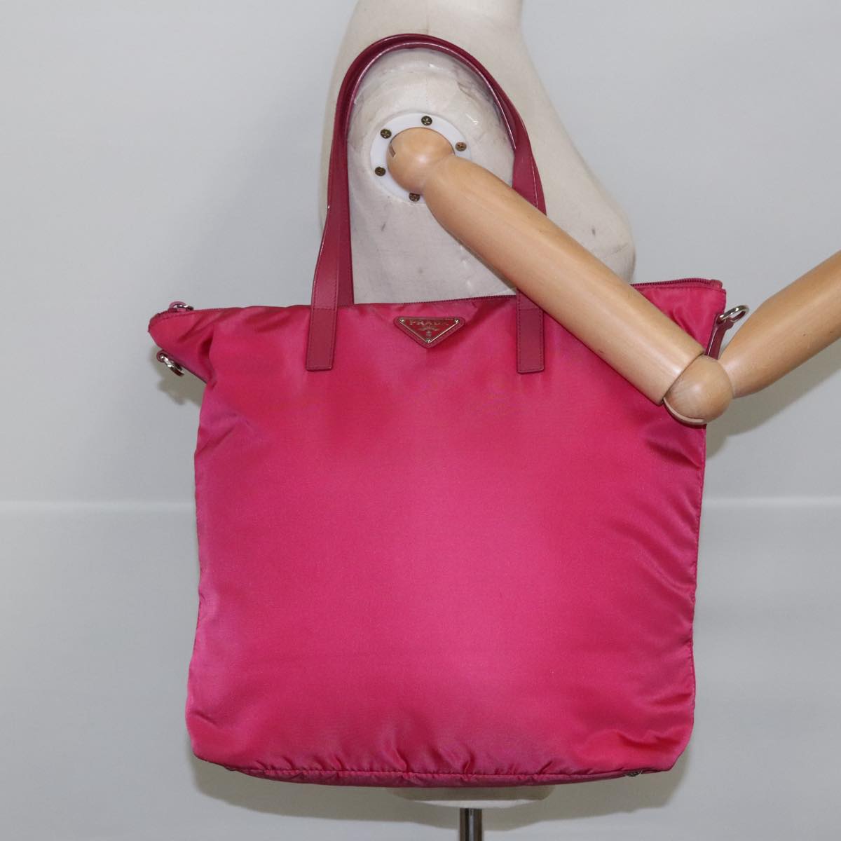 PRADA Tote Bag Nylon Pink Silver Auth 106036