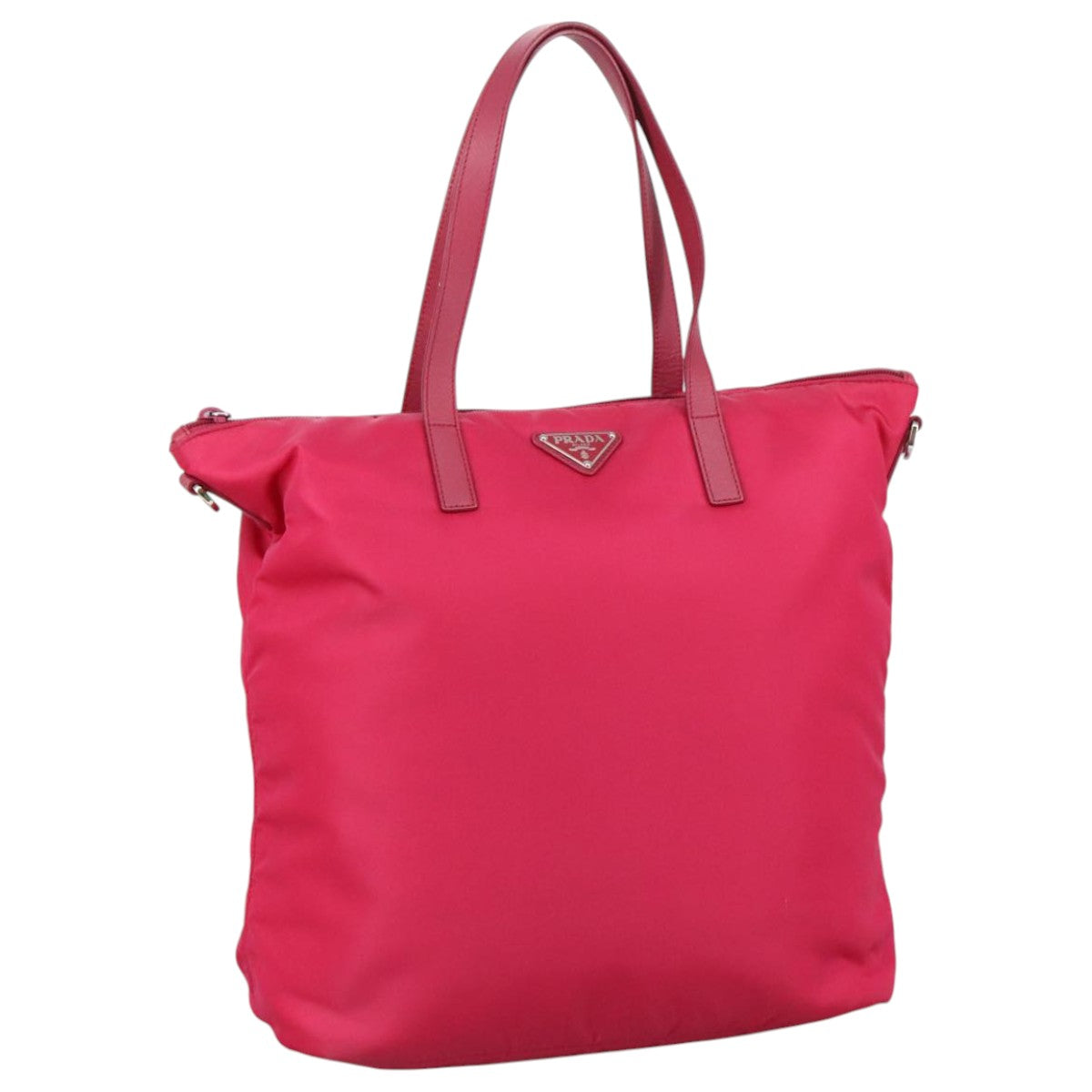 PRADA Tote Bag Nylon Pink Silver Auth 106036