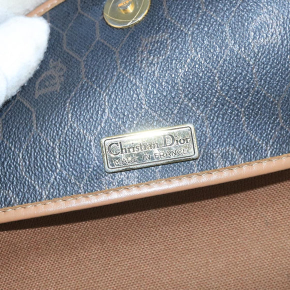 Christian Dior Honeycomb Canvas Shoulder Bag PVC Leather Black Auth 106108