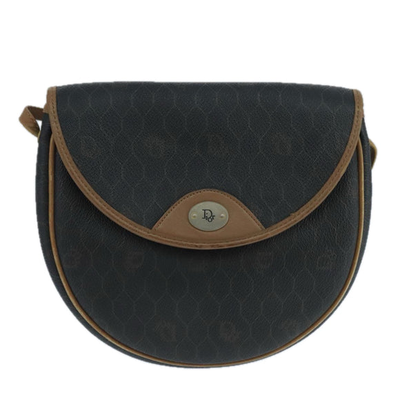 Christian Dior Honeycomb Canvas Shoulder Bag PVC Leather Black Auth 106108