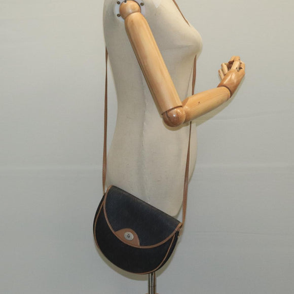 Christian Dior Honeycomb Canvas Shoulder Bag PVC Leather Black Auth 106108