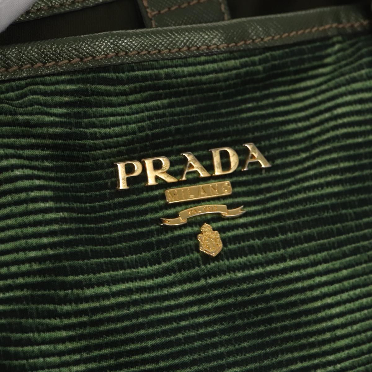 PRADA Tote Bag Nylon Green Gold Auth 106121